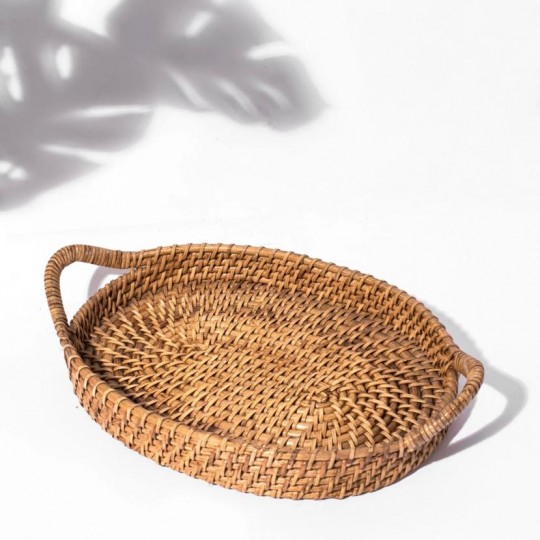 Cane Oval Tray With Handle