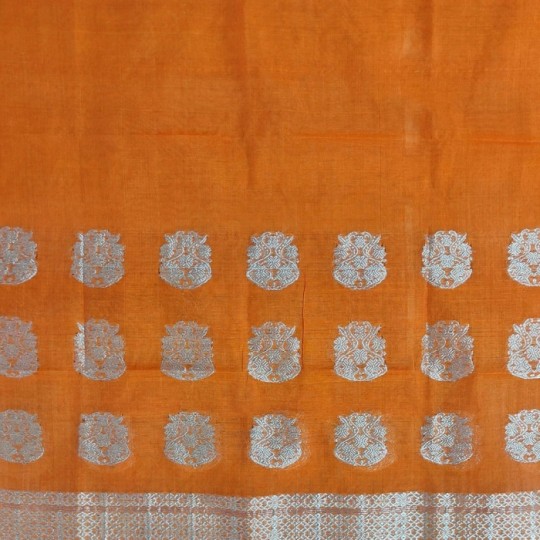 Orange silver nooni handloom Assam Mekhela chador