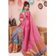 Pure Pat Silk Mekhela Chadar Pink