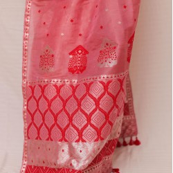 Handwoven Red Kesa Pat Silk Mekhela Chadar