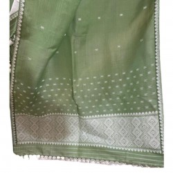 Handwoven Green Nuni Cotton by Raw Mulberry Silk Mekhela Chadar