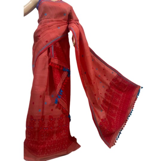 Handwoven Red Nuni Cotton Mekhela Chadar