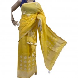 Handwoven Yellow Nuni Cotton Mekhela Chadar with Eri Silk Embroidery