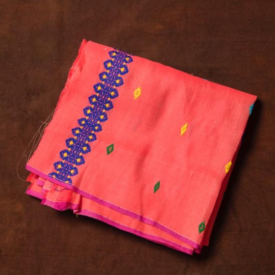 Nuni Cotton Mekhela Chadar Coral