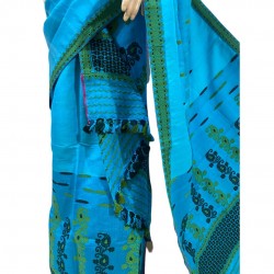 Handwoven Turquoise Nuni Cotton Mekhela Chadar