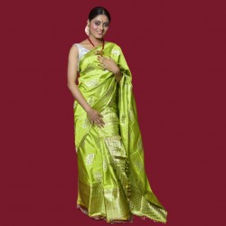 Handwoven Assam Tussar Silk Lime Mekhela Chadar
