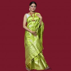 Handwoven Assam Tussar Silk Lime Mekhela Chadar