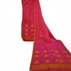 Handwoven Pink Kesapat(Raw Silk) and Cotton Mekhela Chadar