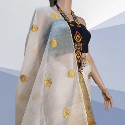 Handwoven White Golden Nuni Silk/Kesa Pat Mekhela Chadar