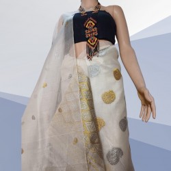 Handwoven White Nuni Silk/Kesa Pat Mekhela Chadar
