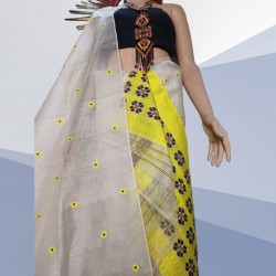Handwoven White Yellow Nuni Silk/Kesa Pat Mekhela Chadar