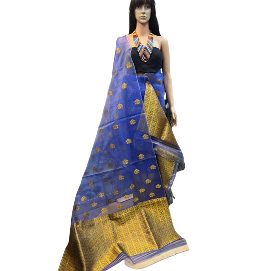 Handwoven Blue Assam Silk/Kesa Pat Mekhela Chadar