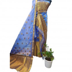 Handwoven Blue Assam Silk/Kesa Pat Mekhela Chadar