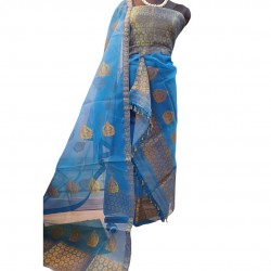 Handwoven Blue Dye Nuni Silk Mekhela Chadar
