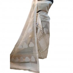 Handwoven Off White Dye Nuni Silk Mekhela Chadar