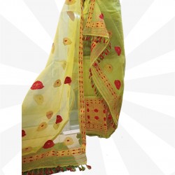 Handwoven Light Yellow Dye Nuni Silk Mekhela Chadar