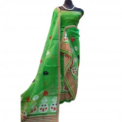 Handwoven Green Dye Nuni Silk Mekhela Chadar