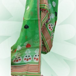 Handwoven Green Dye Nuni Silk Mekhela Chadar