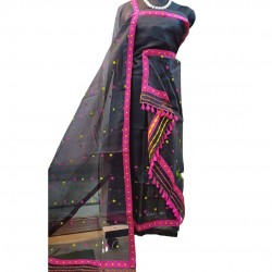 Handwoven Black Dye Nuni Silk Mekhela Chadar