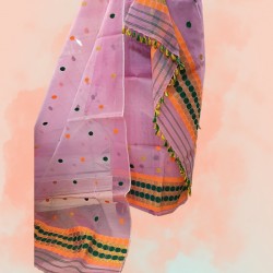 Handwoven Pink Dye Nuni Silk Mekhela Chadar