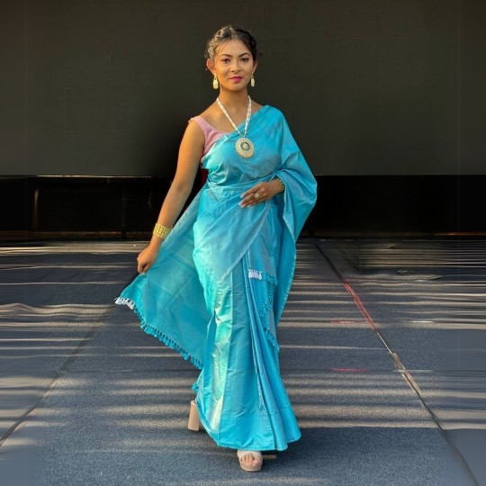 Pure Assam Silk Mekhela Chadar Set with Blouse Piece – Turquoise Elegance