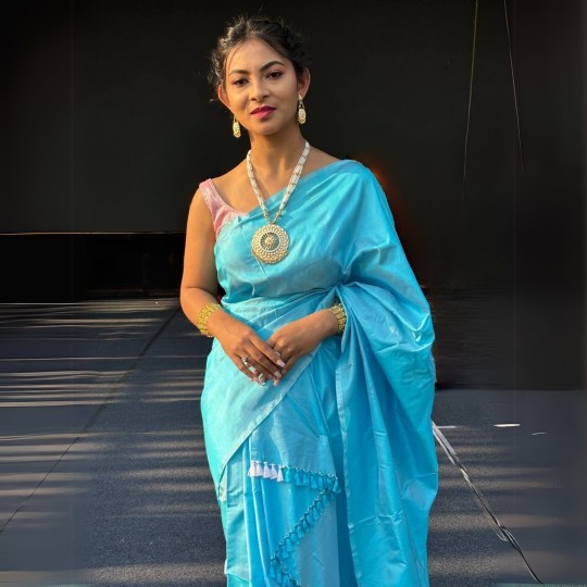 Pure Assam Silk Mekhela Chadar Set with Blouse Piece – Turquoise Elegance