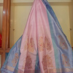 Handwoven Lehnga/Mekhela Dupatta Pink and Sky Blue