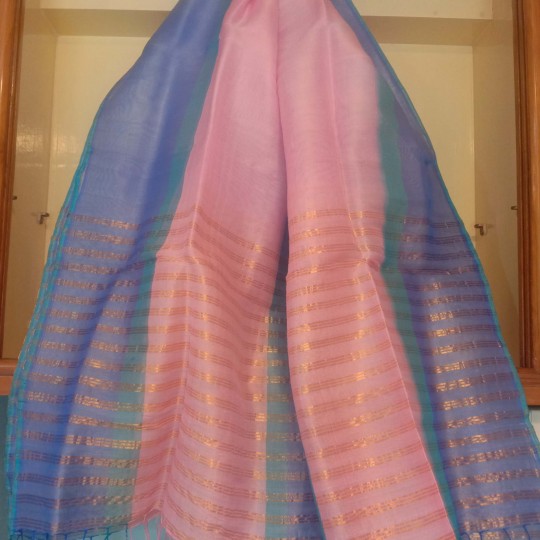 Handwoven Lehnga/Mekhela Dupatta Pink and Blue