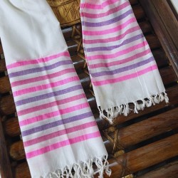 White Pink Handloom Cotton Stole