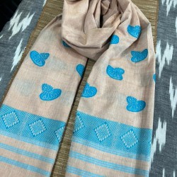 Handloom Cotton Stole with Blue Embroidery
