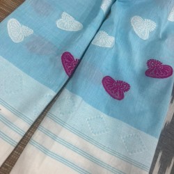 Blue Handloom Cotton Stole with Embroidery