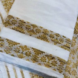 Handwoven Cotton White Golden Embroidery Saree