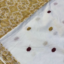Handwoven Cotton White Golden Embroidery Saree