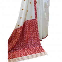 Handwoven Cotton White Maroon Embroidery Saree