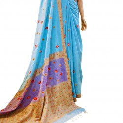 Handwoven Cotton Blue Golden Embroidery Saree