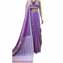 Handwoven Cotton Purple Silver Embroidery Saree