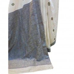 Handwoven Cotton White Gray Embroidery Saree