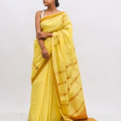 Yellow gloden cotton handwoven assam saree