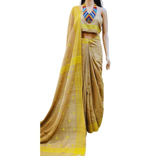 Handwoven Eri x Eri Yellow Golden Saree