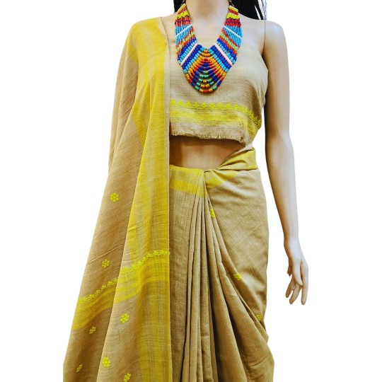 Handwoven Eri x Eri Yellow Golden Saree