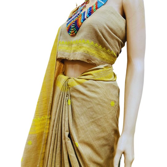 Handwoven Eri x Eri Yellow Golden Saree