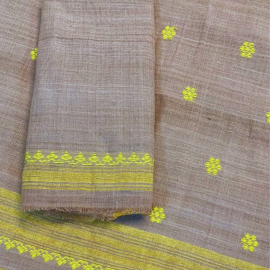 Handwoven Eri x Eri Yellow Golden Saree