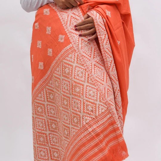 Orange Handwoven eri silk assam saree