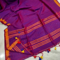 Sparkling Purple Handwoven Pure Linen Saree