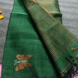 Castleton Green Handwoven Pure Linen Saree with Blouse Piece