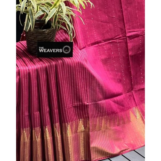 Natural Dye Pink Soft Silk Saree with zari borders