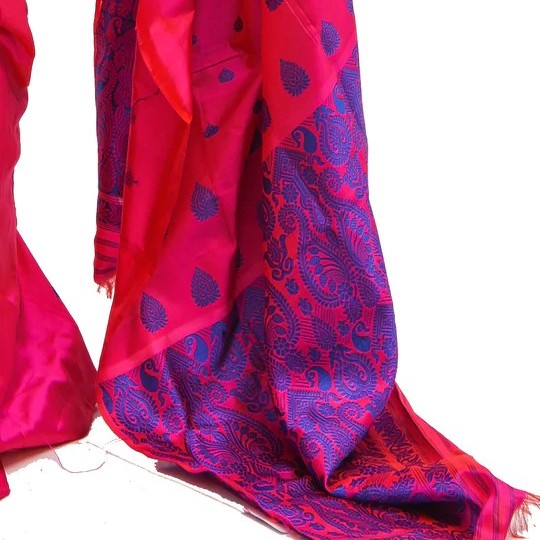 Pink blue silk handloom assam saree