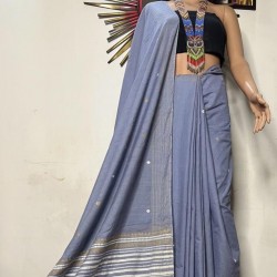 Handwoven Sky Blue Mulberry by Eri Silk Dyed Saree