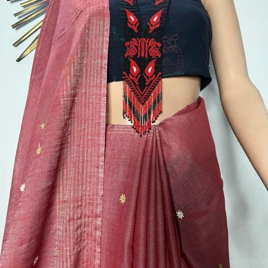 Handwoven Natural Dyed Maroon Mulberry by Eri Silk Assam Saree