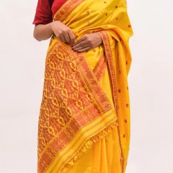 Yellow and Maroon Handwoven mulberry silk assam saree